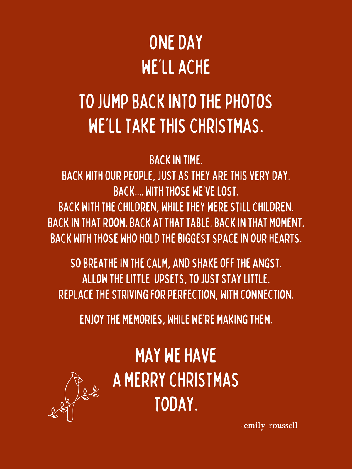 &quot;One Day&quot; Christmas Poem, Red Version